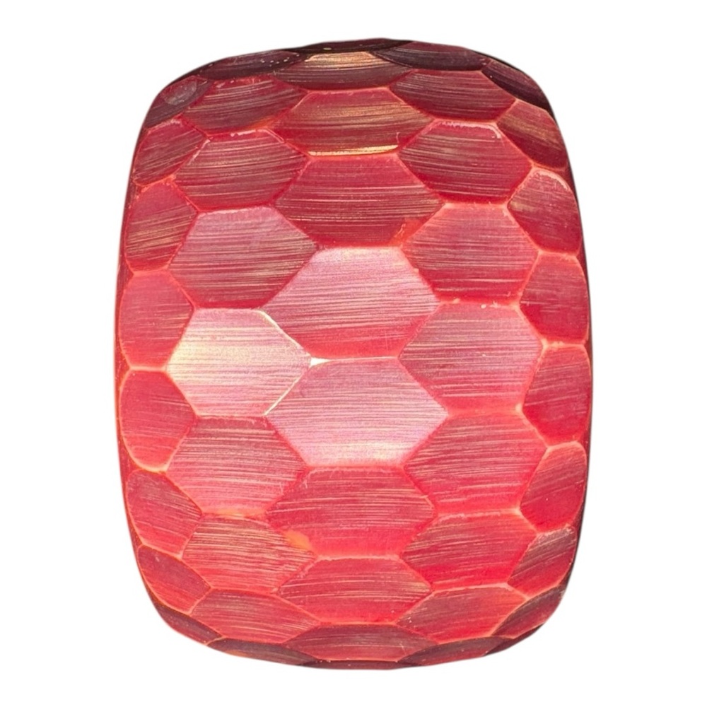 Vintage Carved Red Lucite Bangle Bracelet Faceted Honeycomb Chunky Retro J16